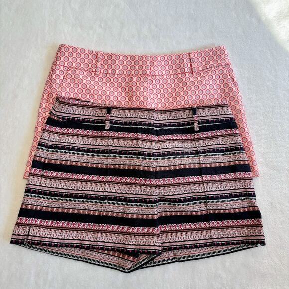 LOFT Jacquard Knit Riviera Shorts(2) Aztec Geometric Pattern Navy Pink Size 10 - Picture 1 of 16